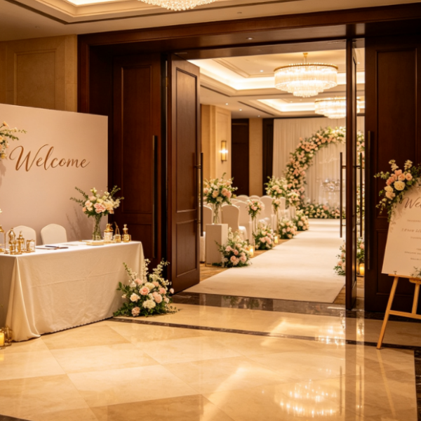 On-Site Setup For Small Wedding Welcome Areas